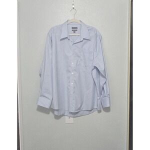 Statements Mens 18 34 35 Dress Shirt Modern Fit Light Blue Navy Pinstripe